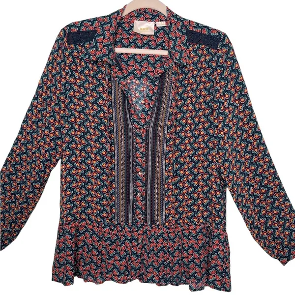 Anthropologie Maeve Janie Flounced Peasant Button Front Blouse Size 4 - Image 2