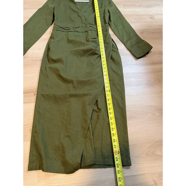 MODESEES Dress Olive M Womens Ruched Faux Wrap‎ Long Sleeve Midi Modest - Image 4