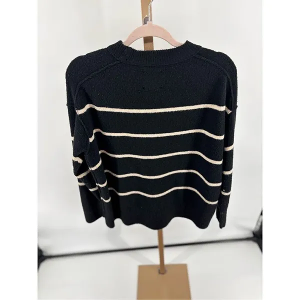 Aerie Unreal Stripe Sweater XS Black Cream Crewneck Knit Pullover Women - Image 8