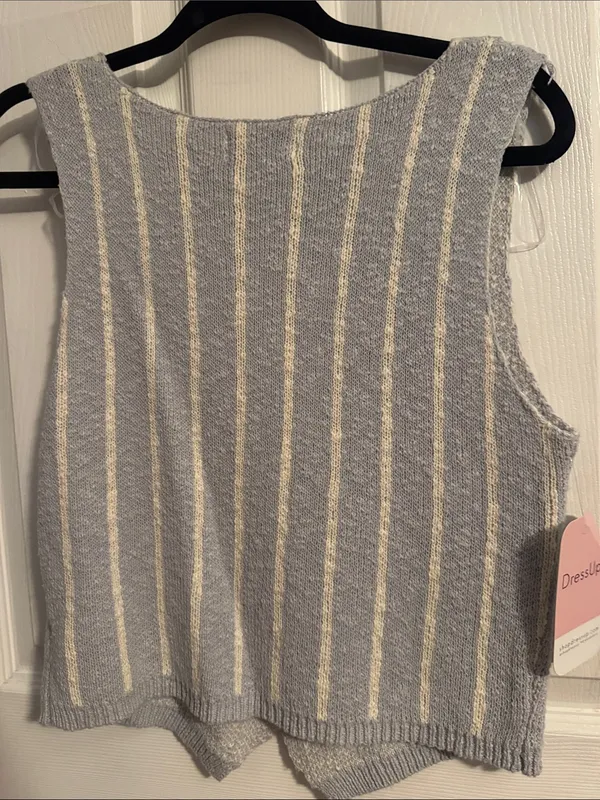 Women's Blue & White Striped Button - Image 6