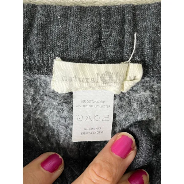 Natural Life Gray Fleece Jogger Pants White Chevron Stripe Drawstring Boho M - Image 4
