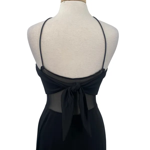 Vintage 90s Y2k Dave & Johnny Beaded Halter Neck Gown Sheer Tie Back Black 8 - Image 8