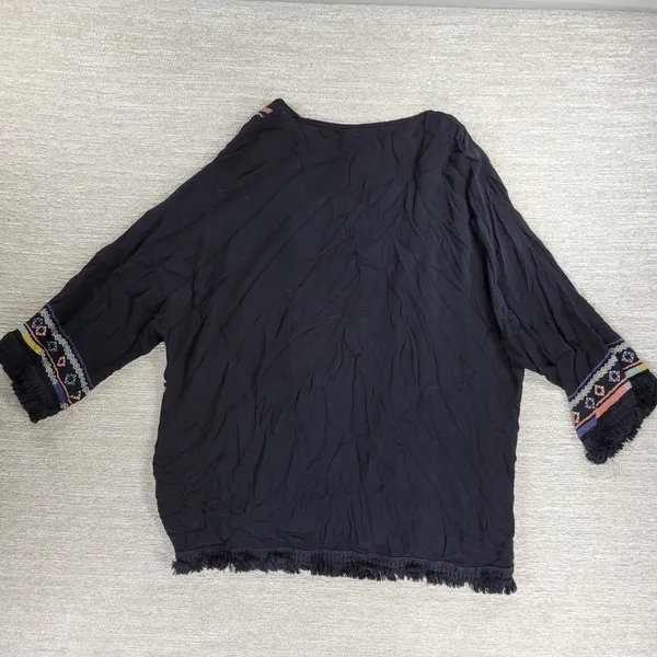 Knox Rose Black Embroidered Fringe Kimono Cardigan Size L Boho Festival - Image 13