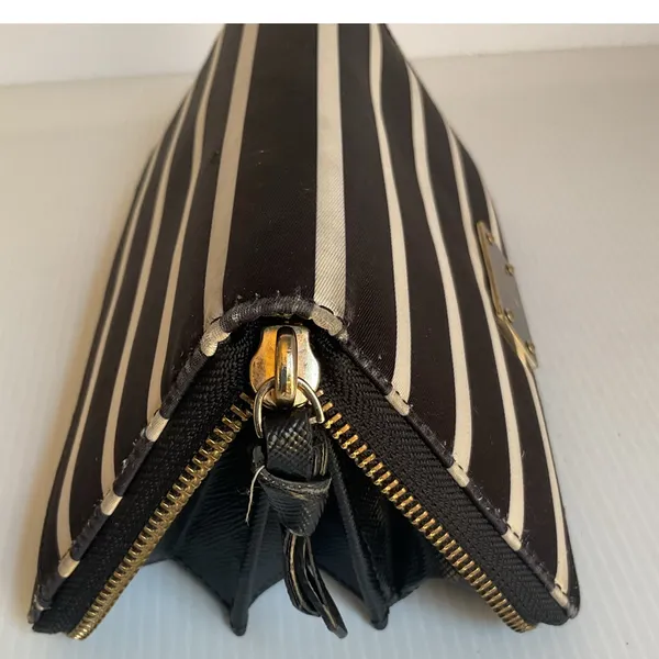 Kate Spade New York Black White Striped Zip Around Wallet Continental Purse - Image 5