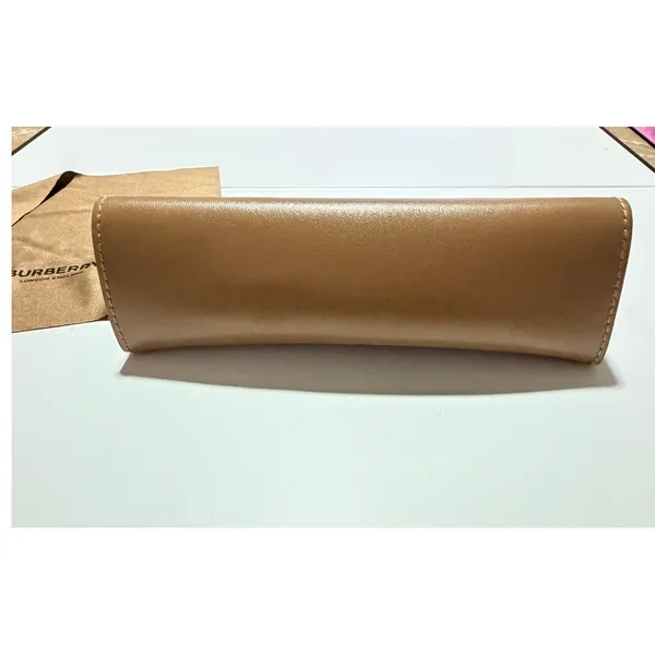 Burberry Sunglasses Case Tan Leather Triangular Hard Shell Case & Cloth - Image 4