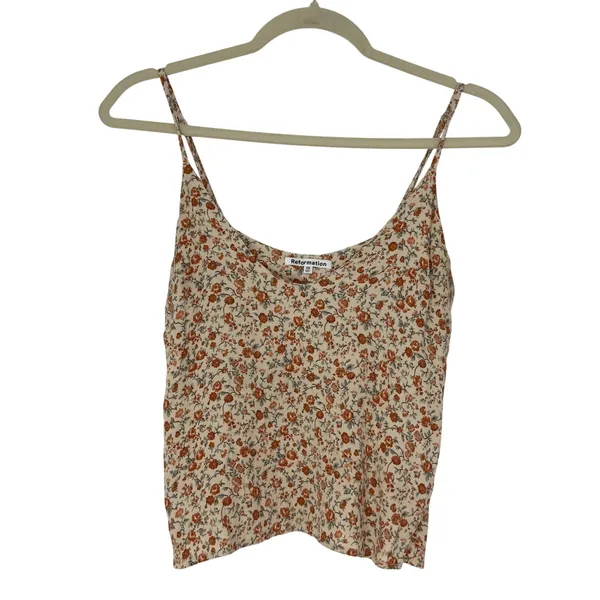 Reformation Rovino Floral Cami Tank Top Cream Rust Ditsy Print XS Fairy - Image 2