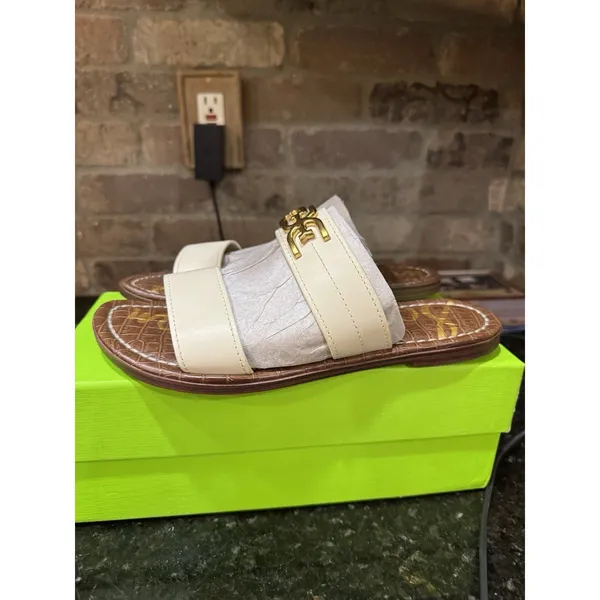 Sam Edelman Women's Gilles Flat Sandal Ivory‎ Leather Size 7.5 Slide - Image 3