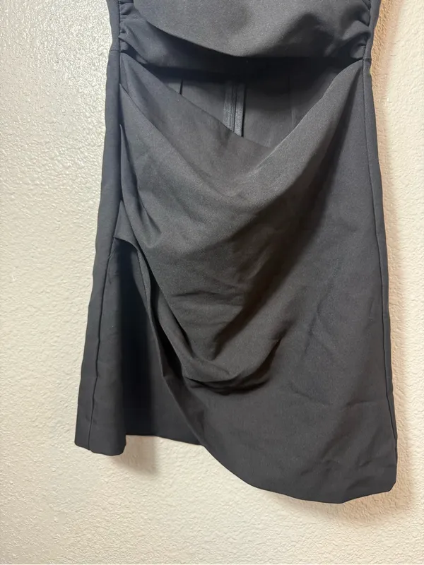 Zara Black Draped Cutout Mini Dress Ruched‎ Spaghetti Strap XS - Image 4