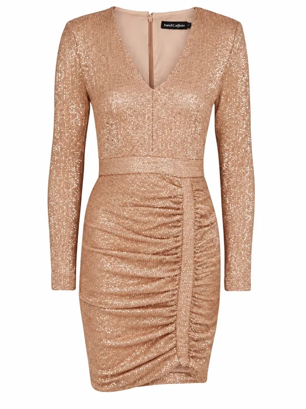 NWT Lavish Alice Pleated Micro Mini Sequin Mini Dress in Rose Gold Size 12 - Image 5