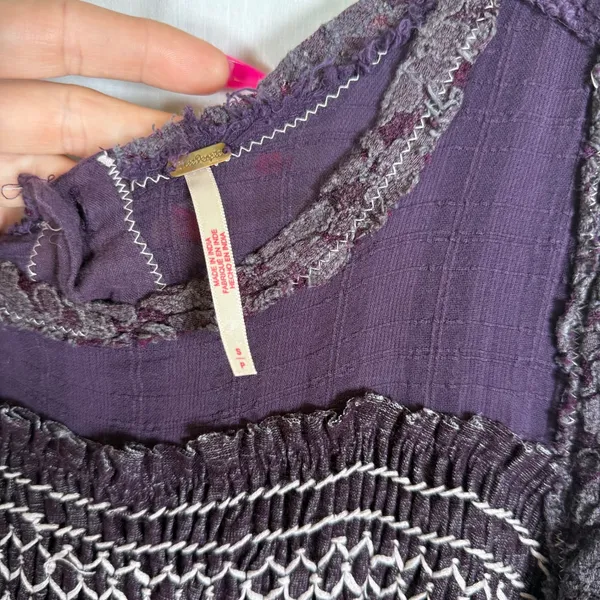 Free People Sea Breeze Dark Purple S Sleeveless Tunic Tank Boho Grunge Oversized - Image 3
