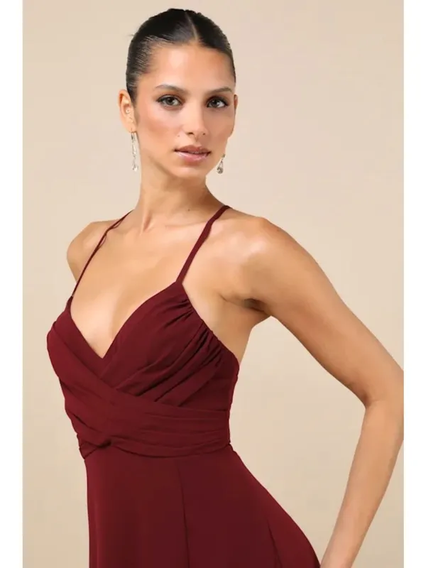 NWT Lulus Event Ready Burgundy Backless Lace-Up Maxi Dress - Size: Medium - Image 9
