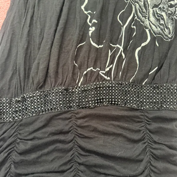 ✨ Y2K Glam Black Ruched Mini Dress w/ Rhinestone Rose Graphic – Edgy Fairycore Party Dress (Size S) ✨ - Image 8
