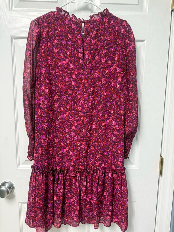 London Times Magenta & Burgundy Floral Ruffle Dress - Image 7