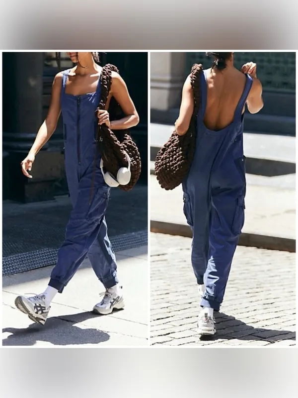 NWT Free People FP Movement Fast Track Onesie - black grape blue - size Large - Image 2