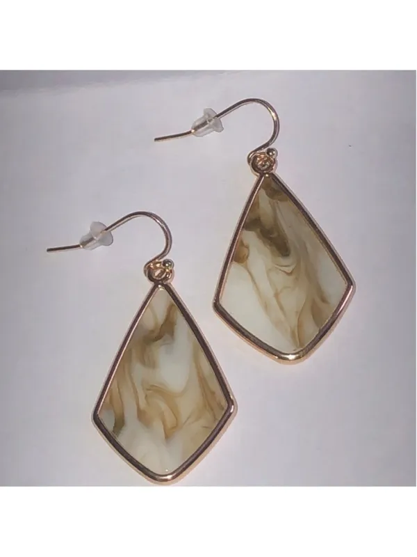 Jasmine Lane Marbled Gold Tone and Cream Dangle Drop Boho Earrings - Image 6