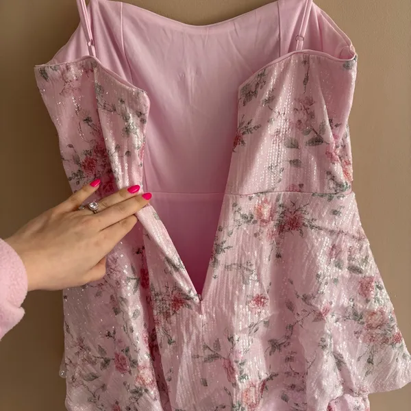 Lulus Flourishing Shine Light Pink Floral Sequin Tiered Maxi Dress Size Large - Image 10