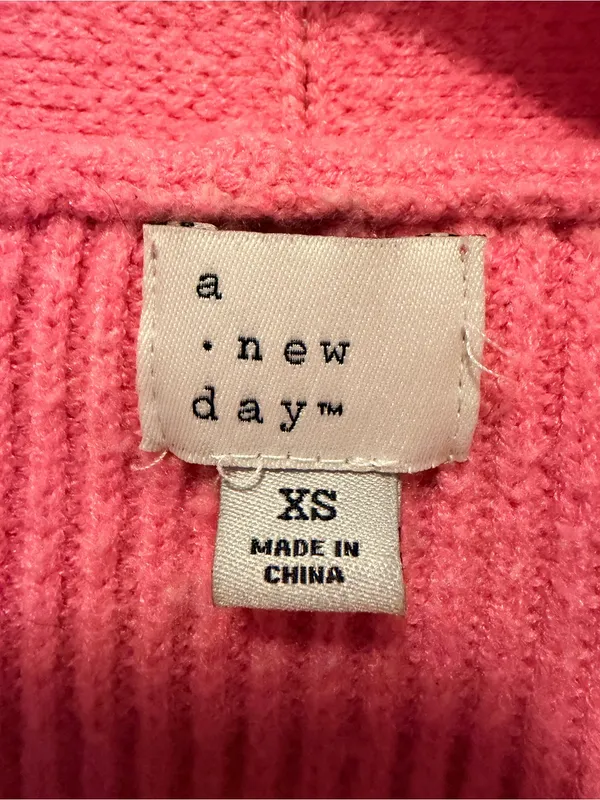 Women’s A New Day Pink V-Neck Button Front Cardigan with Red Heart - Image 3