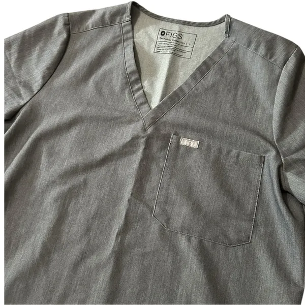 Figs Women’s Size L Heather Gray Catarina One Pocket Medical Scrub Top FW1000 - Image 3