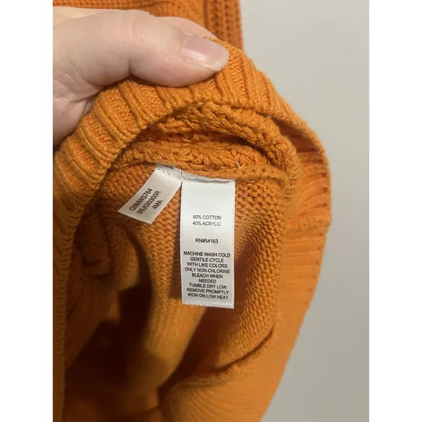 Women's Bass Cable Knit Fisherman's Orange Large Sweater Shoulder Buttons Preppy - Image 6