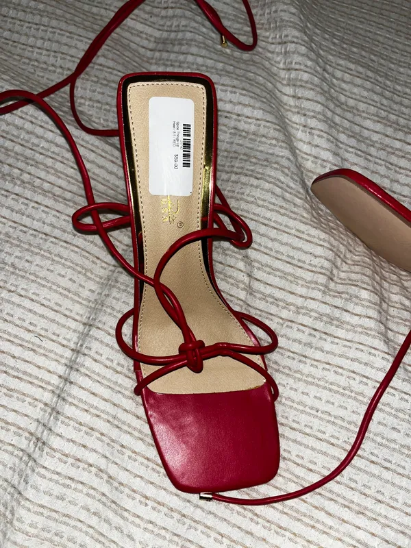 Cathy Din Red Lace Up Heels - Image 2