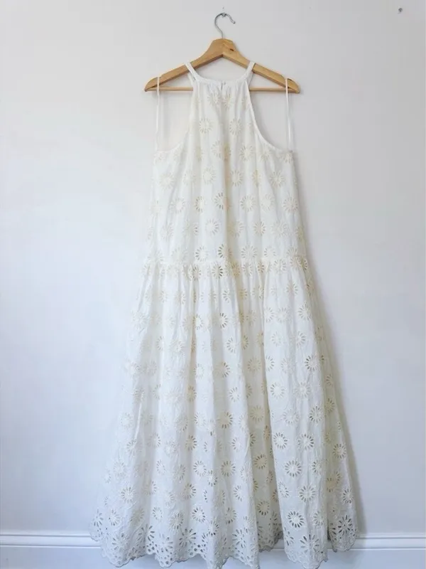 Madewell $198 Embroidered Drop-Waist Maxi Dress Floral Eyelet Ivory Size XXS - Image 14
