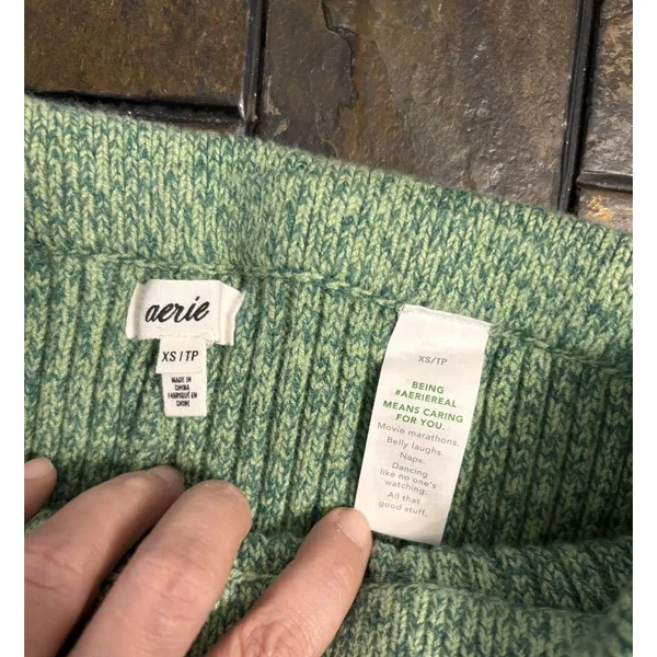 Aerie women’s XS Ribbed Knit High Waisted Flare Pants Green stretch foldover boh - Image 3