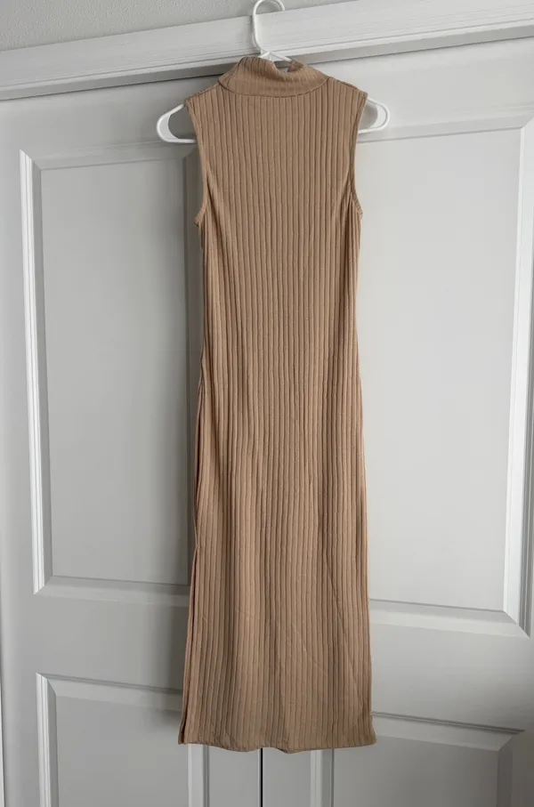 Nakd Beige Ribbed Mock Neck Midi Dress - Image 4