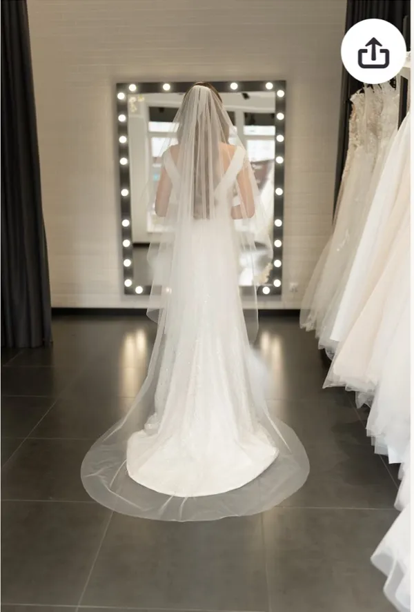 Light Ivory Cathedral Veil With Blusher White - Image 3
