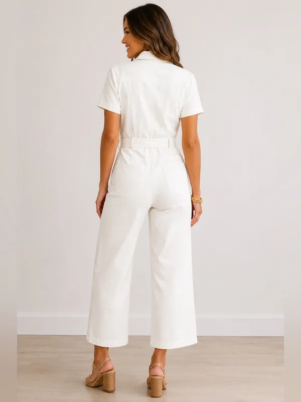 Entro White Utility Belted Wide Leg Jumpsuit Size Small Chic Casual - Image 2