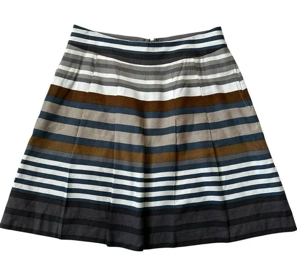Banana Republic Multicolor Linen Pleated Striped Skirt Women Petite 10P | 67-27 - Image 2