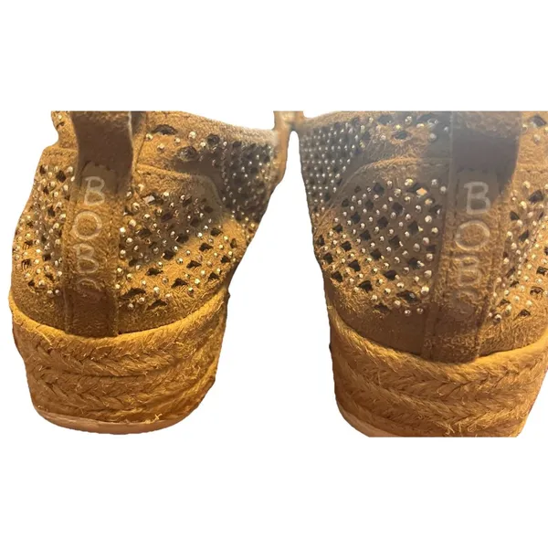 BOBS From Skechers Memory Foam Tan Espadrilles Rhinestone Wedge Platform Women 5 - Image 4