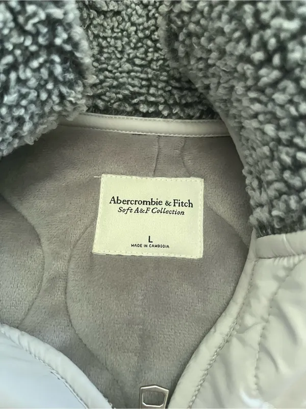 Abercrombie Gray Sherpa fleece Jacket Large Full Zip Cozy Teddy - Image 4
