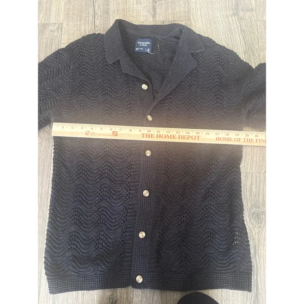 Abercrombie & Fitch Navy Chevron Pointelle Knit Button Up Sweater Polo M - Image 2