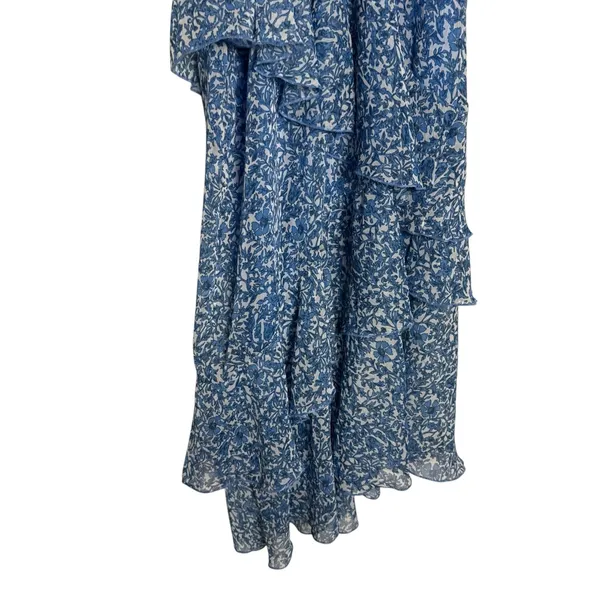 Alice + Olivia Olympia Blue Floral Print Silk Ruffled Asymmetric Midi Dress 2 - Image 9