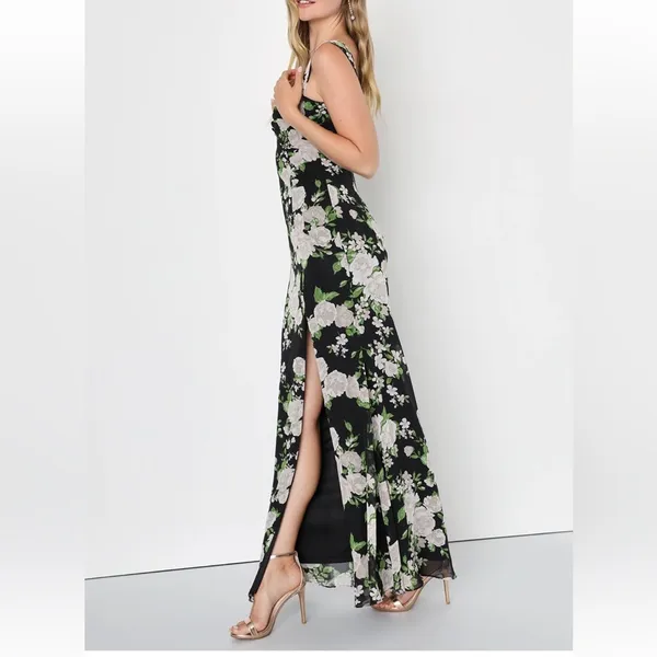 LULU’s Unforgettable Charm Black Floral Off-the-Shoulder Maxi Dress - Image 3