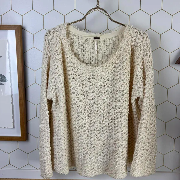 Free People Ivory Cotton Blend Chunky Knit Scoop Neck Sweater - Size - XS - Image 6