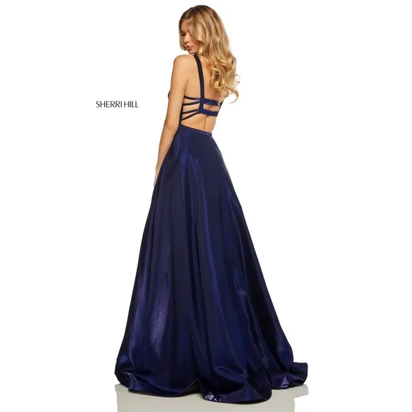Sherri Hill 52457 Cross Dyed Shimmer A-Line Gown Size 8 Royal Blue‎ NWT $398 - Image 2