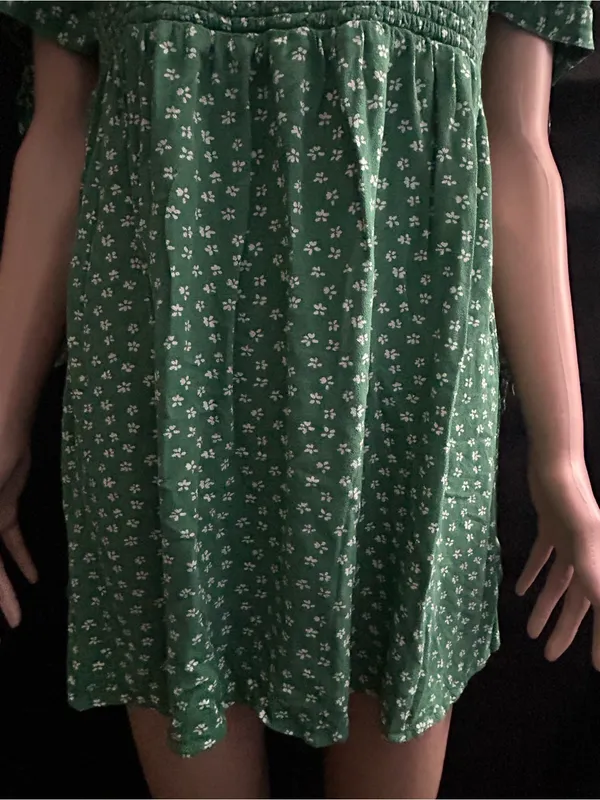 American Eagle Green & White Floral Smocked Square-Neck Mini Dress MD - Image 8