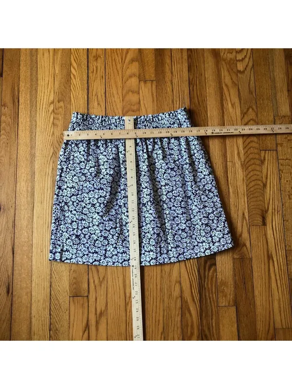 J.Crew NWOT Women's Linen Navy Blue White Yellow Floral Elastic Waist Skirt 12 - Image 2