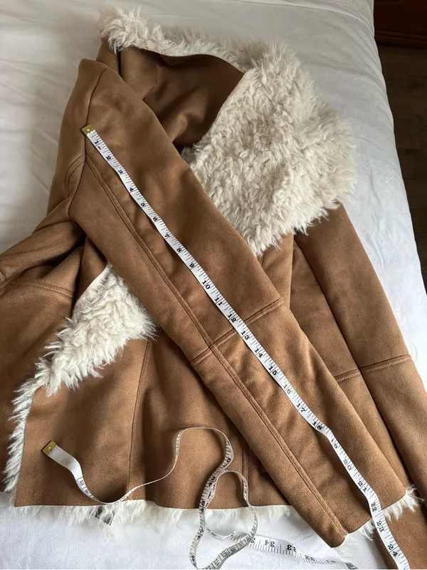 Suede and faux shearling fur Wrap long sleeve jacket BB Dakota NWT Small Tan - Image 8