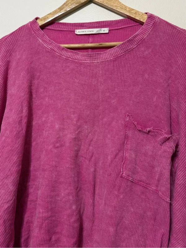 Altar’d State Pink Oversized Long Sleeve Acid Wash Size XL Ribbed Shirt Cotton - Image 5