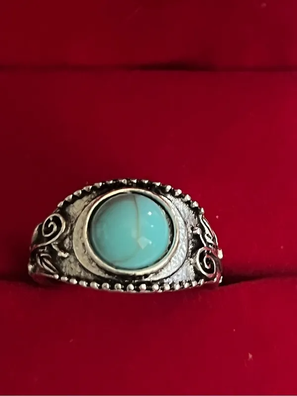Boho/Vintage Design Stainless Steel Silver Faux Turquoise Ring Size 7 NWT - Image 2