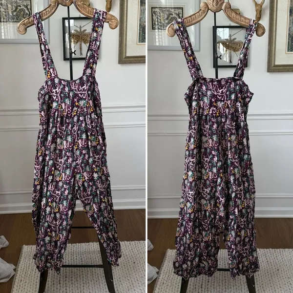 We Be Bop Purple Monkey Print Overalls Romper OSFM Size M - Image 3