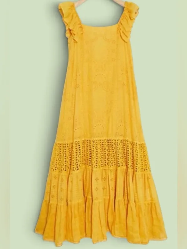 Payal Jain BOHO Yellow Eyelet Floral Lace by Anthropologie Maxi Dress Dz 2 - Image 2