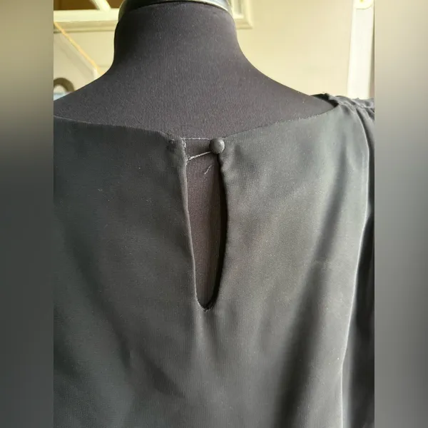 Vintage 60/70s black chiffon flutter sleeve belted dress, size medium large - Image 16