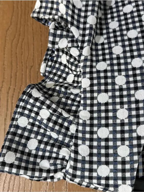 JH Woven White Black Gingham Polka Dot Dress Ruffled Cap Sleeves Women’s Size 12 - Image 2