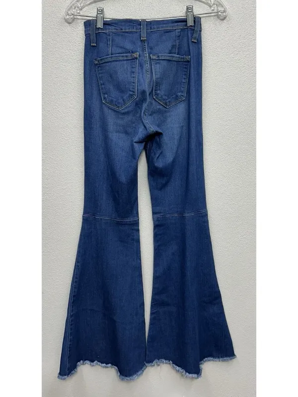 Judy Blue Super Flare Jeans Women’s 1/25 Blue Raw Hem High Rise Boho Retro - Image 2