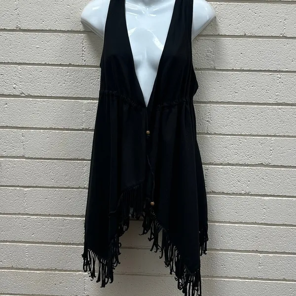 Wet Seal Y2K Festival Black Fringe Vest size M - Image 5