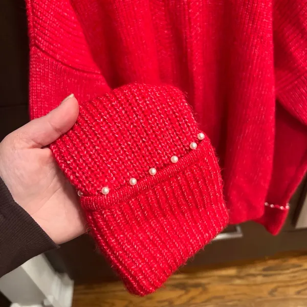Crown & Ivy‎ red sweater pearl oversized xxl - Image 3