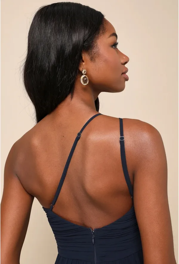 NWT Lulus Wondrous Muse Navy Blue Pleated One-Shoulder Midi Dress - Image 4